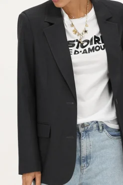 Blazer Gris Foncé Avec Poches Et Boutons