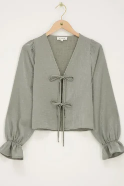 Blouse Verte Brillante Avec Nœuds Et Manches à Volants