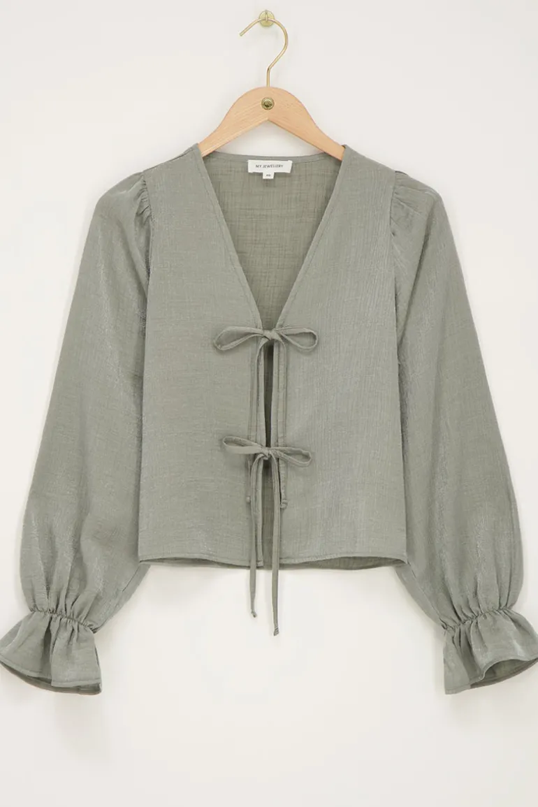 Blouse Verte Brillante Avec Nœuds Et Manches à Volants