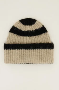 Bonnet à Rayures Beiges Et Noires