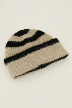 Bonnet à Rayures Beiges Et Noires