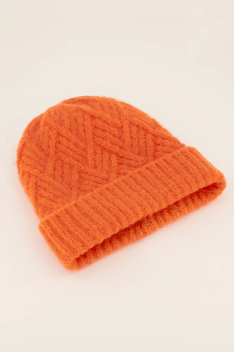 Bonnet En Maille Torsadée Orange