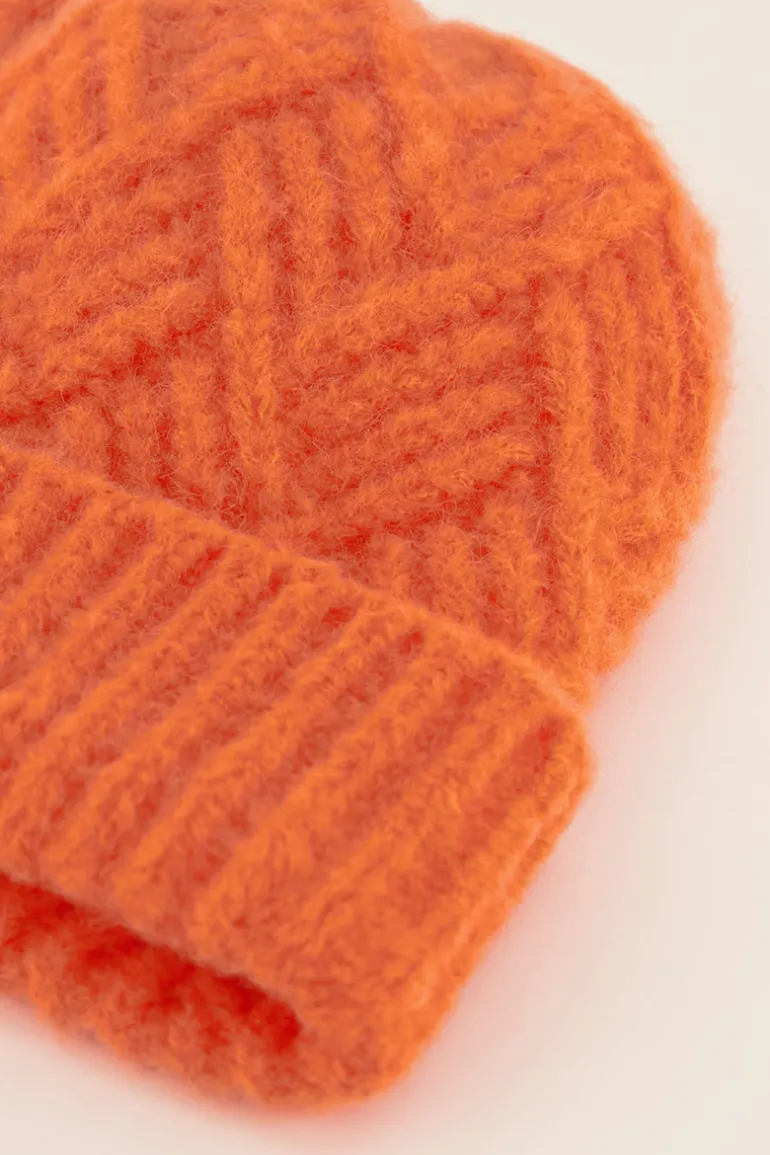 Bonnet En Maille Torsadée Orange