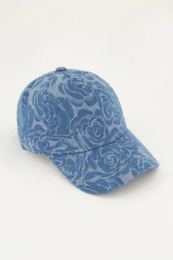 Casquette En Denim Bleu Avec Des Roses