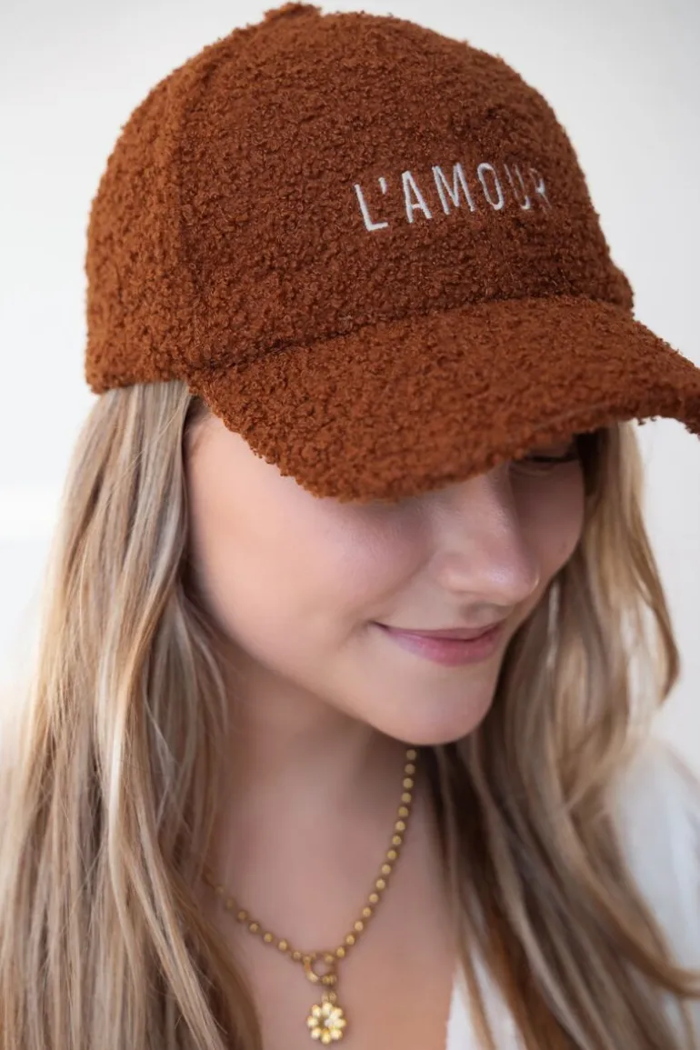 Casquette Marron En Tissu Peluche L'amour