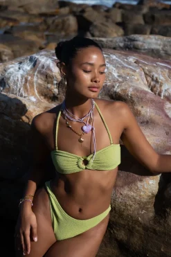Haut De Bikini Bandeau Vert En Lurex