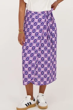 Jupe Midi Portefeuille Bleue Avec Imprimé