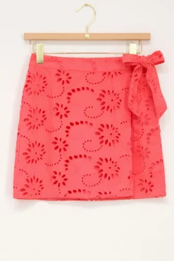Jupe-short Corail Avec Broderie De Fleurs