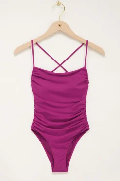 Maillot De Bain Violet Dos Nu Et Bretelles Croisées