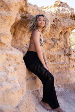 Pantalon Flare Noir En Lurex