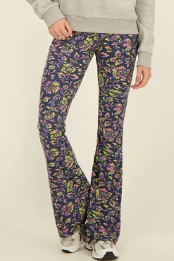 Pantalon Flared Bleu Marine à Imprimé Cachemire