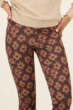 Pantalon Flared Noir à Imprimé Floral Marron Et Rose