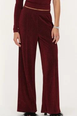 Pantalon Large En Lurex Rouge Foncé