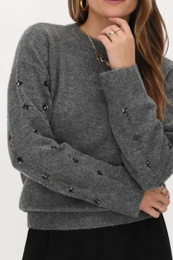 Pull Gris Avec Paillettes Et Perles